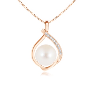8mm AAA Freshwater Pearl Loop Pendant with Diamonds in Rose Gold