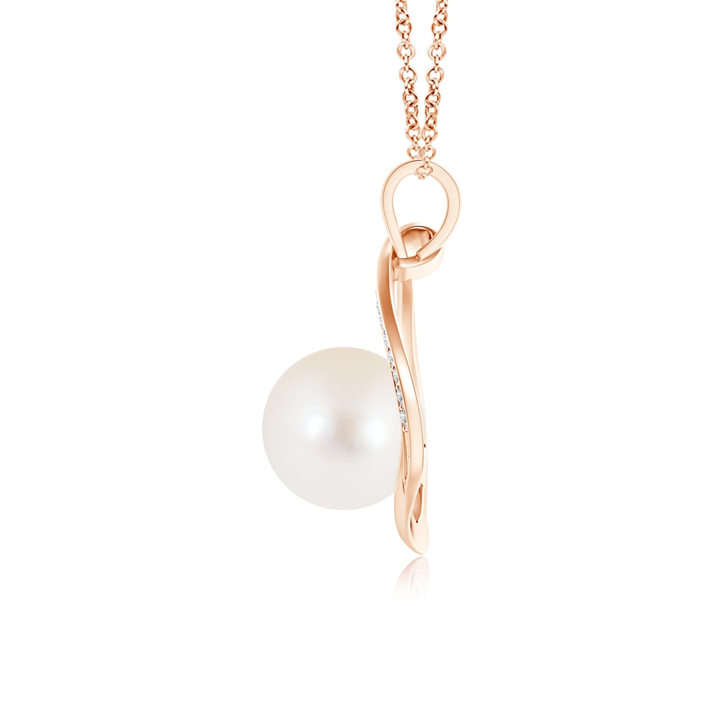 8mm AAA Freshwater Pearl Loop Pendant with Diamonds in Rose Gold Product Image
