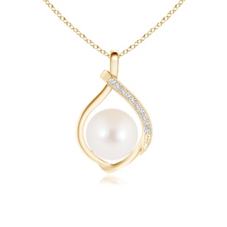 8mm AAA Freshwater Pearl Loop Pendant with Diamonds in Yellow Gold