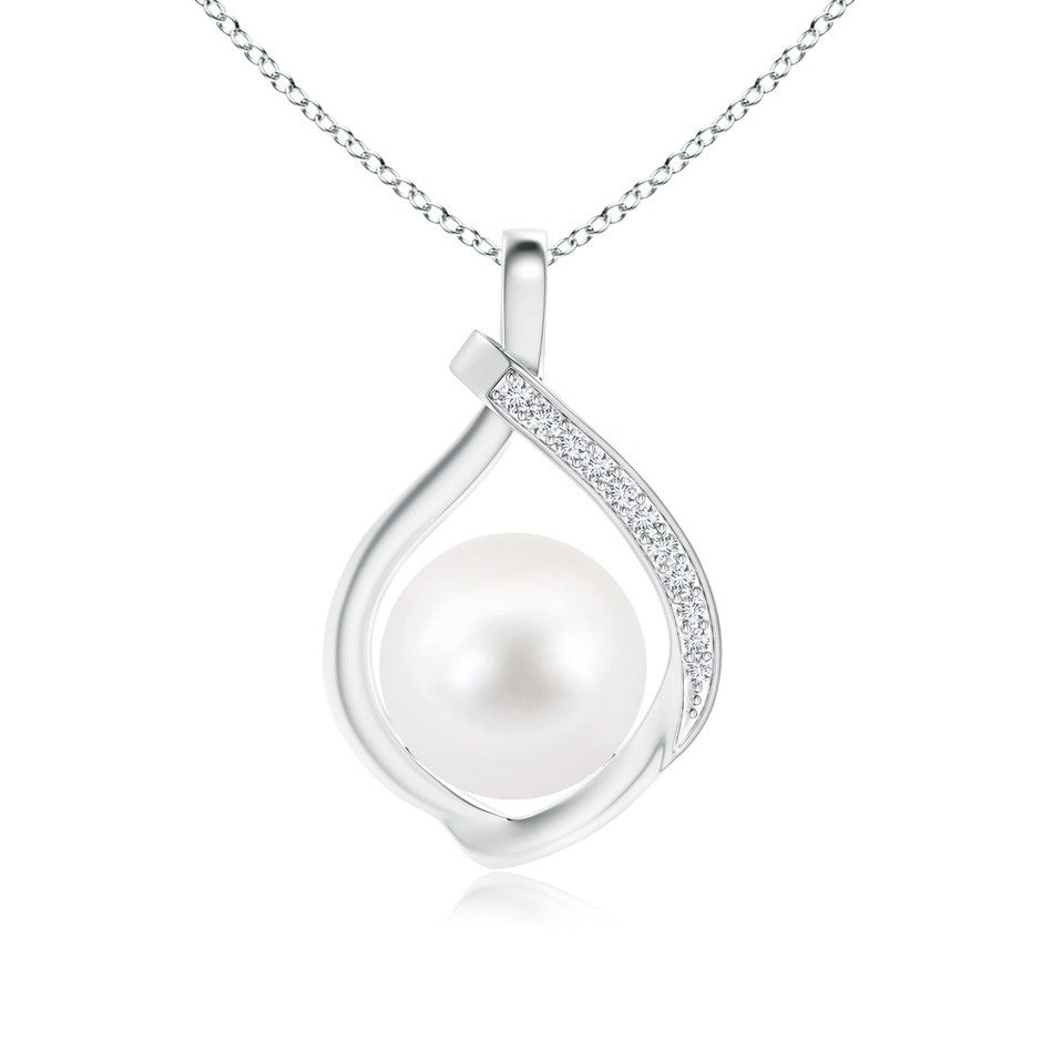 9mm AA Freshwater Pearl Loop Pendant with Diamonds in S999 Silver 