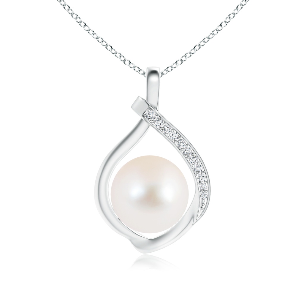 9mm AAA Freshwater Pearl Loop Pendant with Diamonds in White Gold