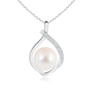 9mm AAA Freshwater Pearl Loop Pendant with Diamonds in White Gold