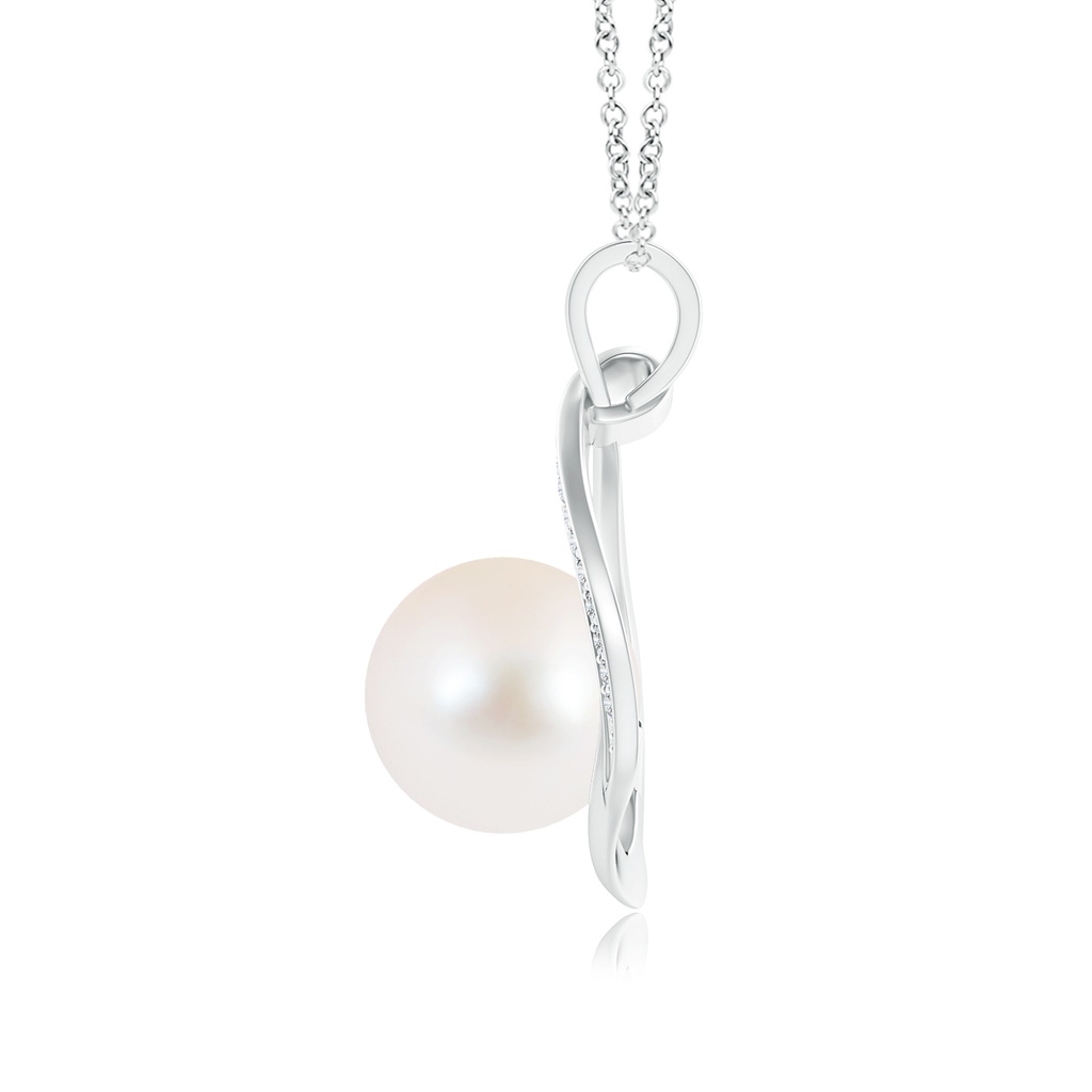 9mm AAA Freshwater Pearl Loop Pendant with Diamonds in White Gold Product Image