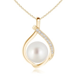 10mm AAA South Sea Cultured Pearl Loop Pendant with Diamonds in Yellow Gold