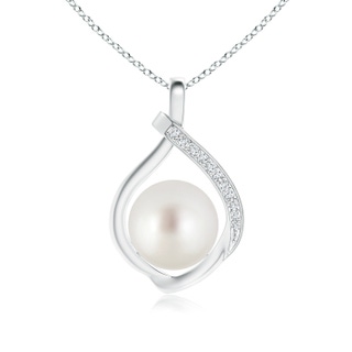 9mm AAA South Sea Cultured Pearl Loop Pendant with Diamonds in White Gold