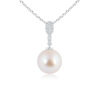 8mm AAA Akoya Cultured Pearl Drop Pendant with Diamond Studded Bale in White Gold