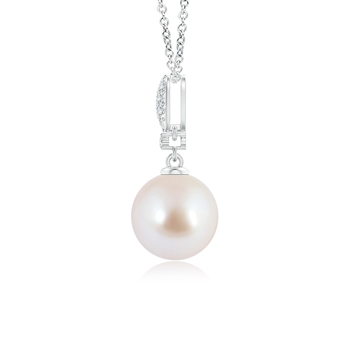 8mm AAA Akoya Cultured Pearl Drop Pendant with Diamond Studded Bale in White Gold Product Image