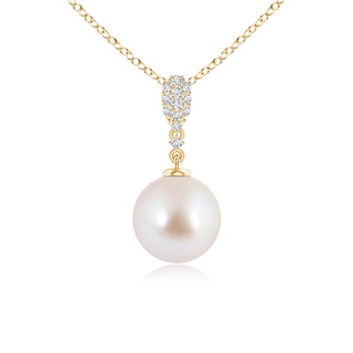 8mm AAA Akoya Cultured Pearl Drop Pendant with Diamond Studded Bale in Yellow Gold