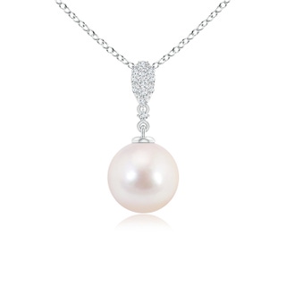 8mm AAAA Akoya Cultured Pearl Drop Pendant with Diamond Studded Bale in White Gold