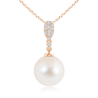 10mm AAA Freshwater Cultured Pearl Pendant with Diamond Studded Bale in Rose Gold