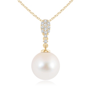 10mm AAA Freshwater Cultured Pearl Pendant with Diamond Studded Bale in Yellow Gold