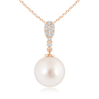 10mm AAAA South Sea Cultured Pearl Pendant with Diamond Studded Bale in Rose Gold