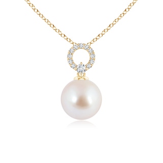 8mm AAA Akoya Cultured Pearl Drop Pendant with Diamond Open Circle in 9K Yellow Gold