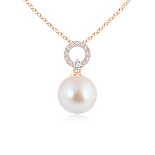 8mm AAA Akoya Cultured Pearl Drop Pendant with Diamond Open Circle in Rose Gold