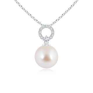 8mm AAA Akoya Cultured Pearl Drop Pendant with Diamond Open Circle in White Gold