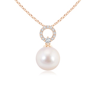 8mm AAAA Akoya Cultured Pearl Drop Pendant with Diamond Open Circle in Rose Gold