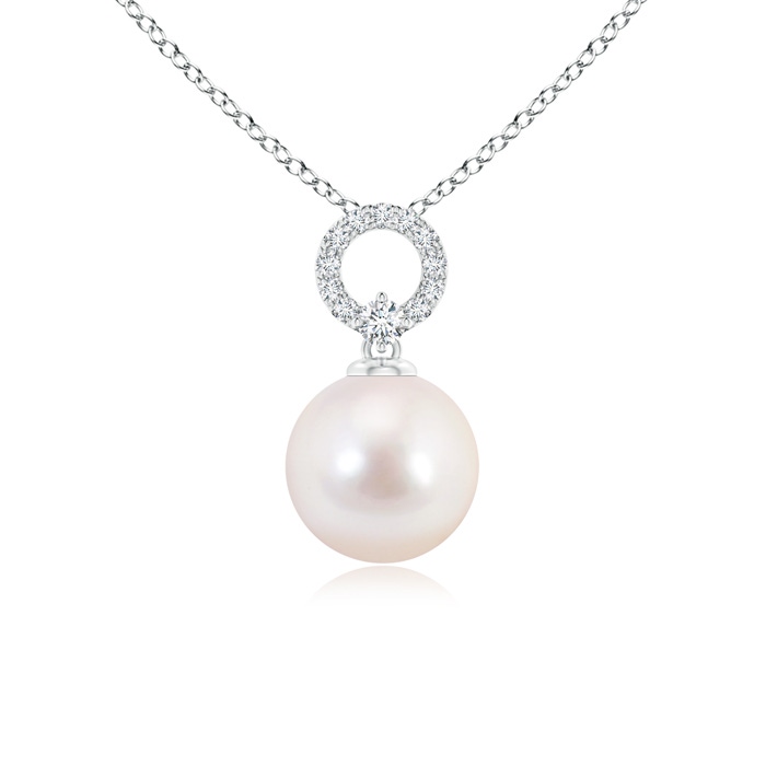 8mm AAAA Akoya Cultured Pearl Drop Pendant with Diamond Open Circle in S999 Silver