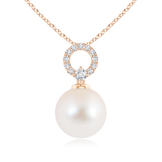 10mm AAA Freshwater Cultured Pearl Pendant with Diamond Open Circle in Rose Gold