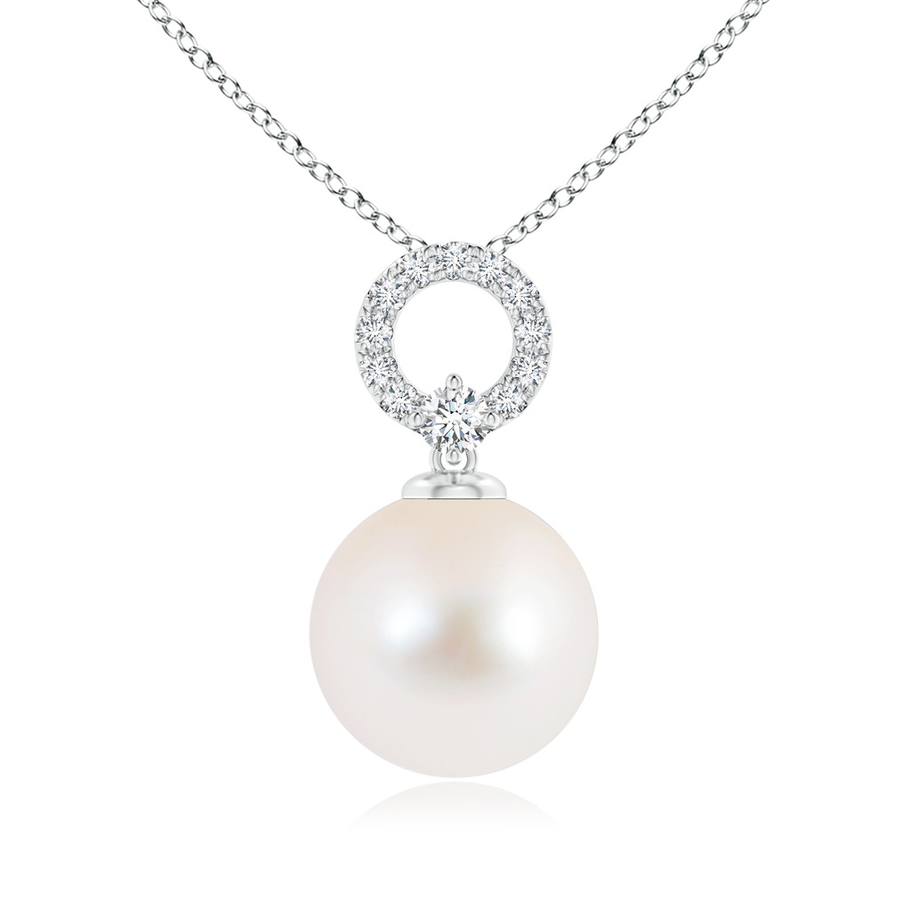 10mm AAA Freshwater Cultured Pearl Pendant with Diamond Open Circle in S999 Silver