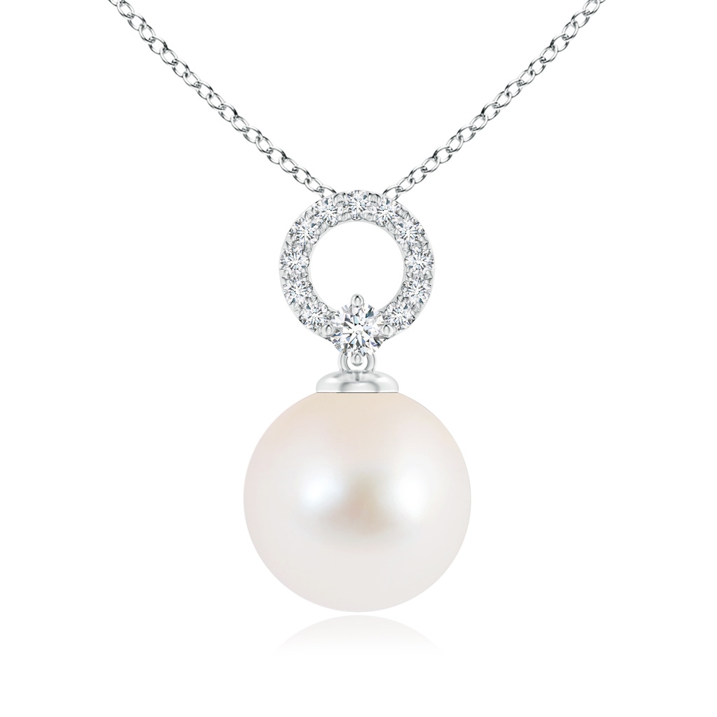 10mm AAA Freshwater Cultured Pearl Pendant with Diamond Open Circle in White Gold