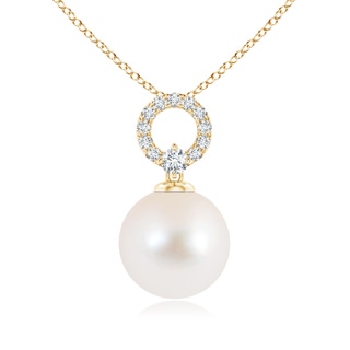 10mm AAA Freshwater Cultured Pearl Pendant with Diamond Open Circle in Yellow Gold