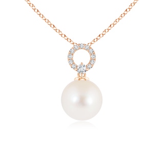 8mm AAA Freshwater Cultured Pearl Pendant with Diamond Open Circle in Rose Gold