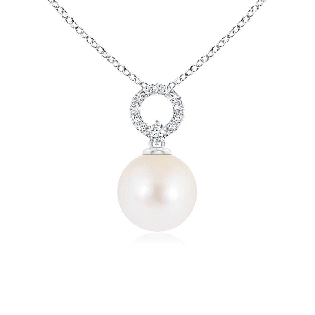 8mm AAA Freshwater Cultured Pearl Pendant with Diamond Open Circle in White Gold