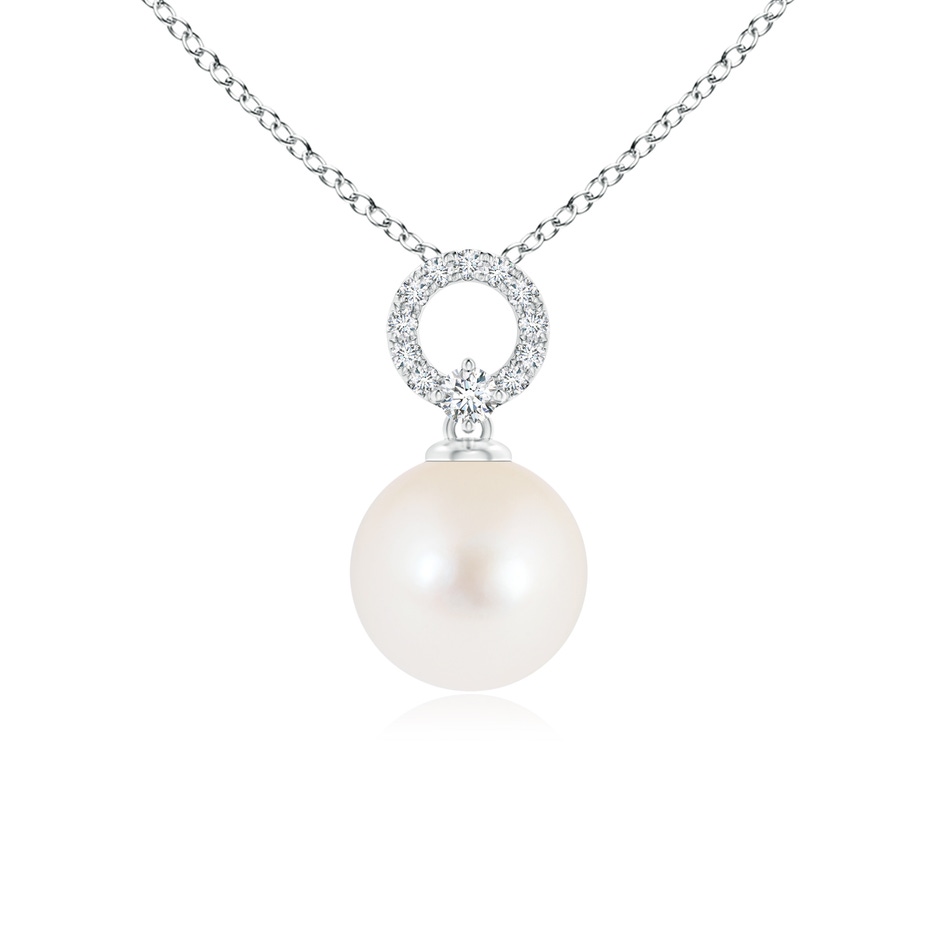 8mm AAA Freshwater Cultured Pearl Pendant with Diamond Open Circle in White Gold 