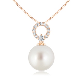 10mm AAA South Sea Cultured Pearl Pendant with Diamond Open Circle in Rose Gold