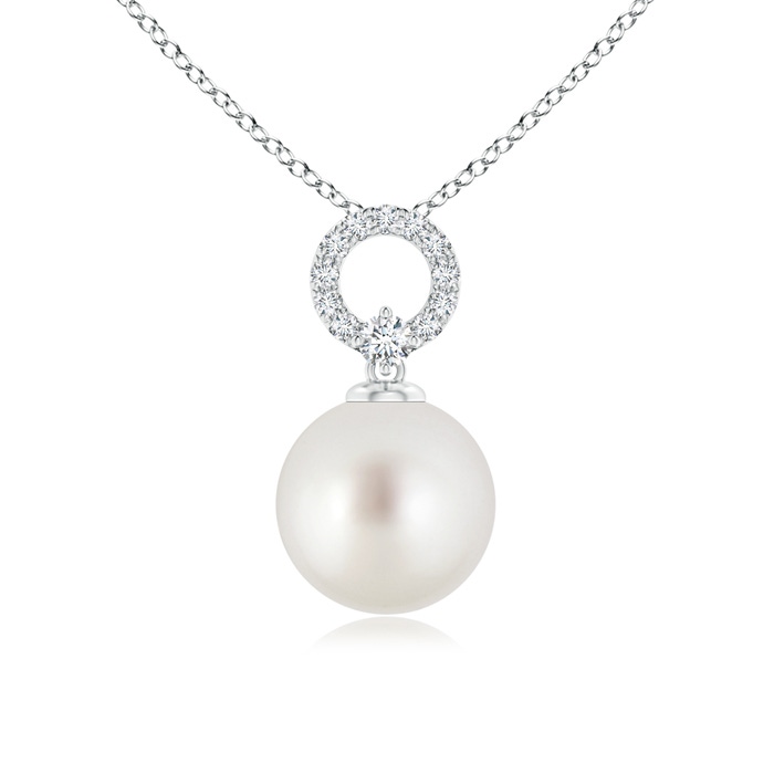 9mm AAA South Sea Cultured Pearl Pendant with Diamond Open Circle in White Gold