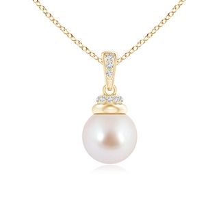8mm AAA Akoya Cultured Pearl Dangle Pendant with Diamond Accents in 9K Yellow Gold