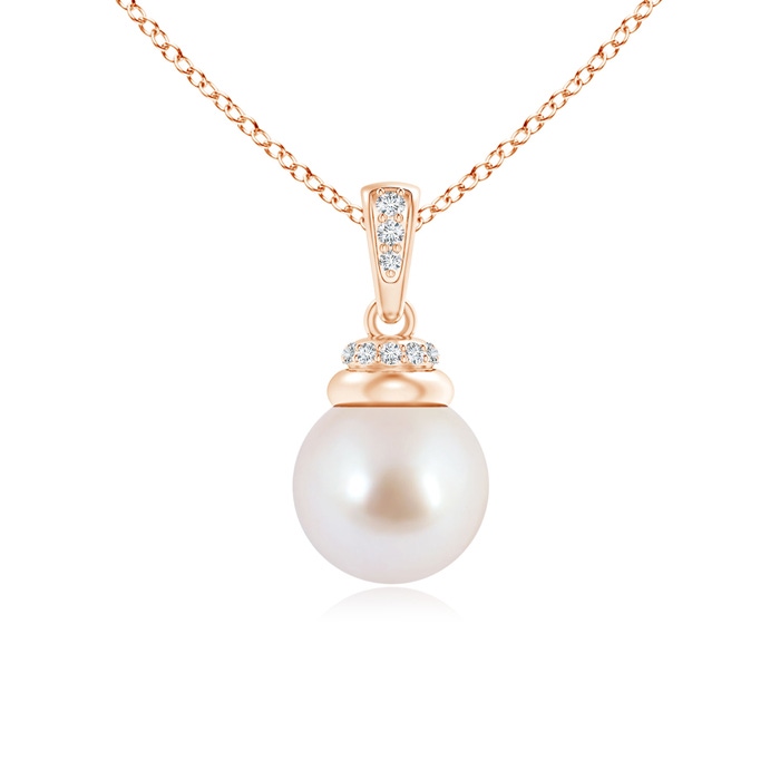 8mm AAA Akoya Cultured Pearl Dangle Pendant with Diamond Accents in Rose Gold