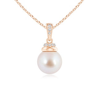 8mm AAA Akoya Cultured Pearl Dangle Pendant with Diamond Accents in Rose Gold