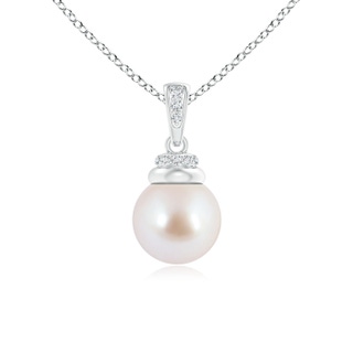 8mm AAA Akoya Cultured Pearl Dangle Pendant with Diamond Accents in White Gold