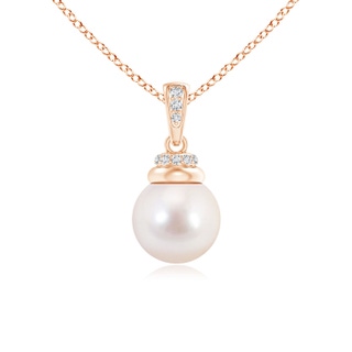 8mm AAAA Akoya Cultured Pearl Dangle Pendant with Diamond Accents in Rose Gold