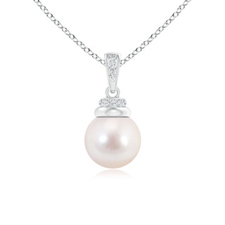 8mm AAAA Akoya Cultured Pearl Dangle Pendant with Diamond Accents in White Gold