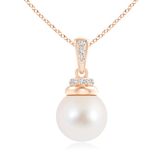 10mm AAA Freshwater Cultured Pearl Dangle Pendant with Diamonds in Rose Gold