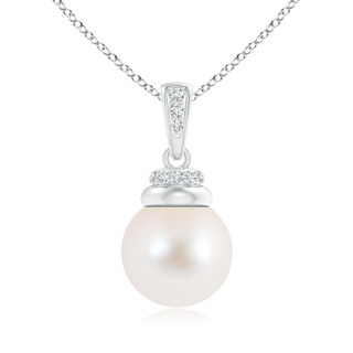 10mm AAA Freshwater Cultured Pearl Dangle Pendant with Diamonds in White Gold