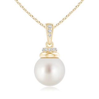 10mm AAA South Sea Pearl Dangle Pendant with Diamond Accents in Yellow Gold