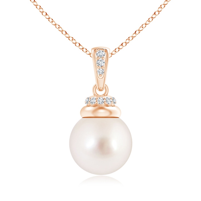 10mm AAAA South Sea Pearl Dangle Pendant with Diamond Accents in Rose Gold