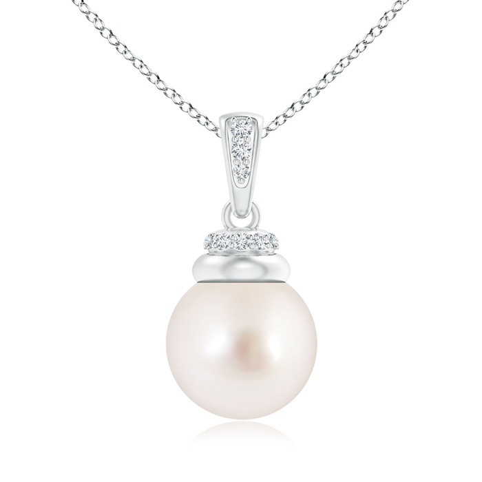 10mm AAAA South Sea Pearl Dangle Pendant with Diamond Accents in S999 Silver
