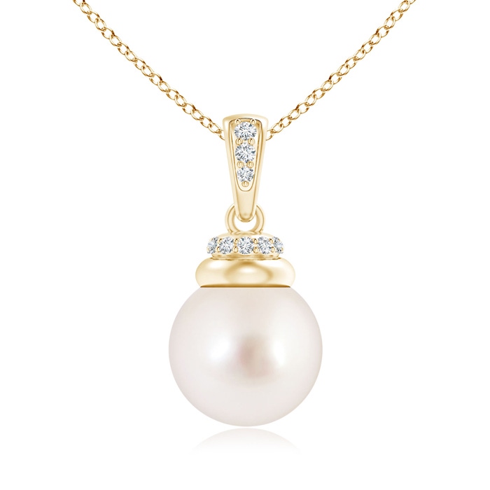 10mm AAAA South Sea Pearl Dangle Pendant with Diamond Accents in Yellow Gold