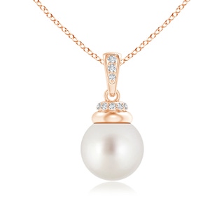 9mm AAA South Sea Pearl Dangle Pendant with Diamond Accents in Rose Gold
