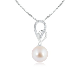 8mm AAA Akoya Cultured Pearl Intertwined Loop Pendant in White Gold