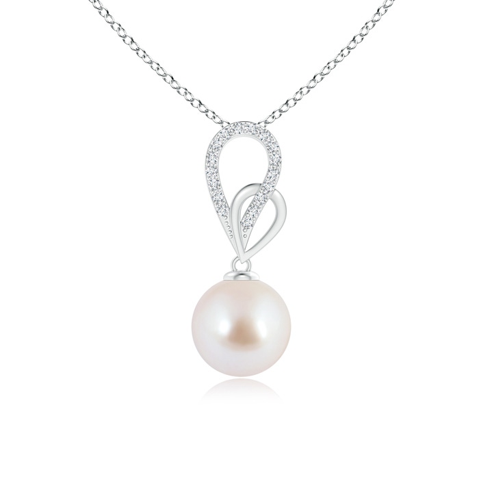 8mm AAA Akoya Cultured Pearl Intertwined Loop Pendant in White Gold 