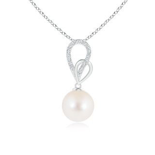 8mm AAA Freshwater Cultured Pearl Intertwined Loop Pendant in White Gold