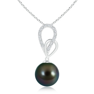 10mm AAAA Tahitian Pearl Intertwined Loop Pendant in White Gold