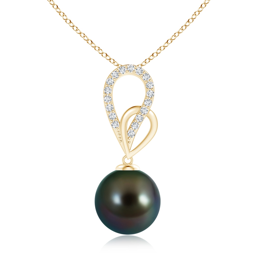 10mm AAAA Tahitian Pearl Intertwined Loop Pendant in Yellow Gold