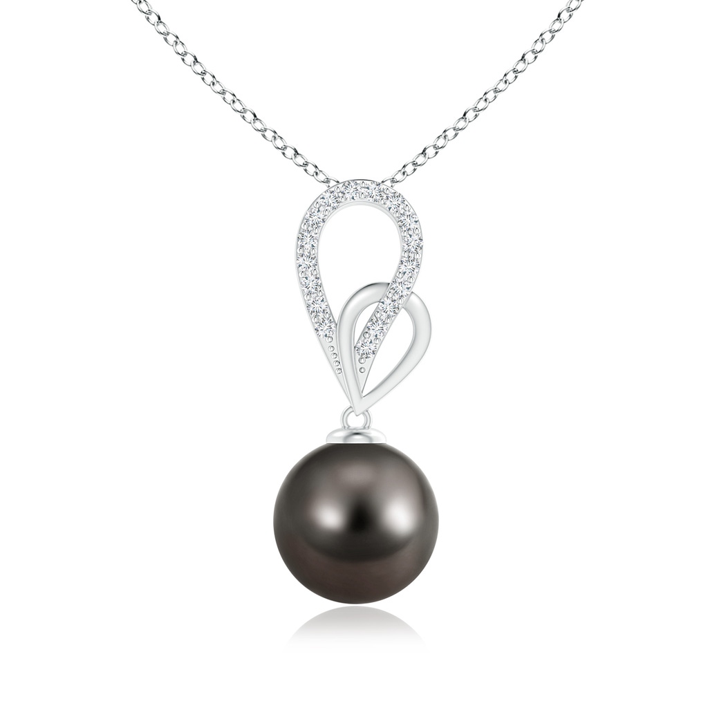 9mm AAA Tahitian Pearl Intertwined Loop Pendant in White Gold 