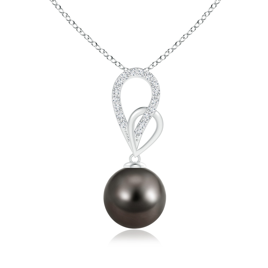 9mm AAA Tahitian Pearl Intertwined Loop Pendant in White Gold